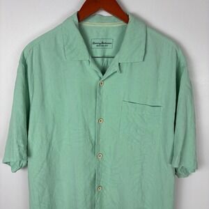 Tommy Bahama Original‎ Fit Green Silk Button Up Short Sleeve Men's Shirt